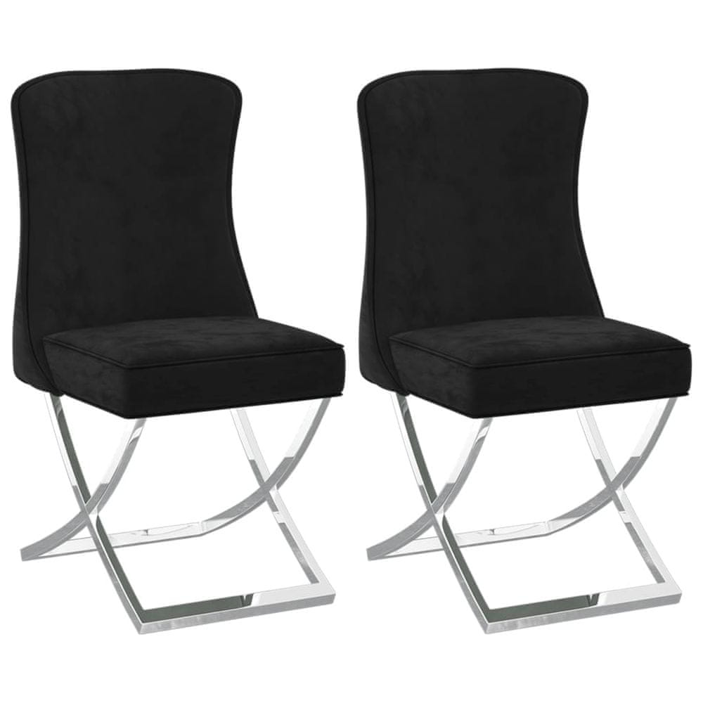 Vidaxl Jedálenské stoličky 2 ks čierne 53x52x98 cm zamat a nehrdzavejúca oceľ